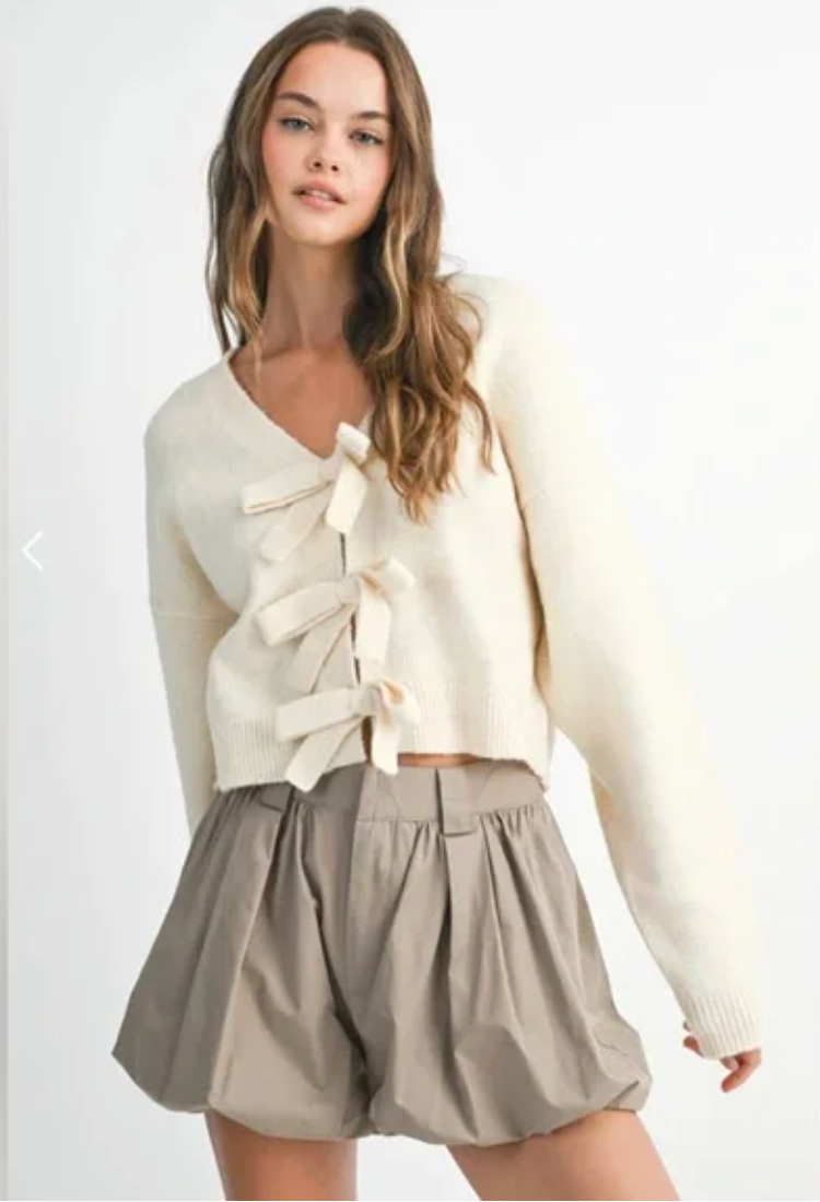 Gray Mable Back Bow Knit Top (Reversible)