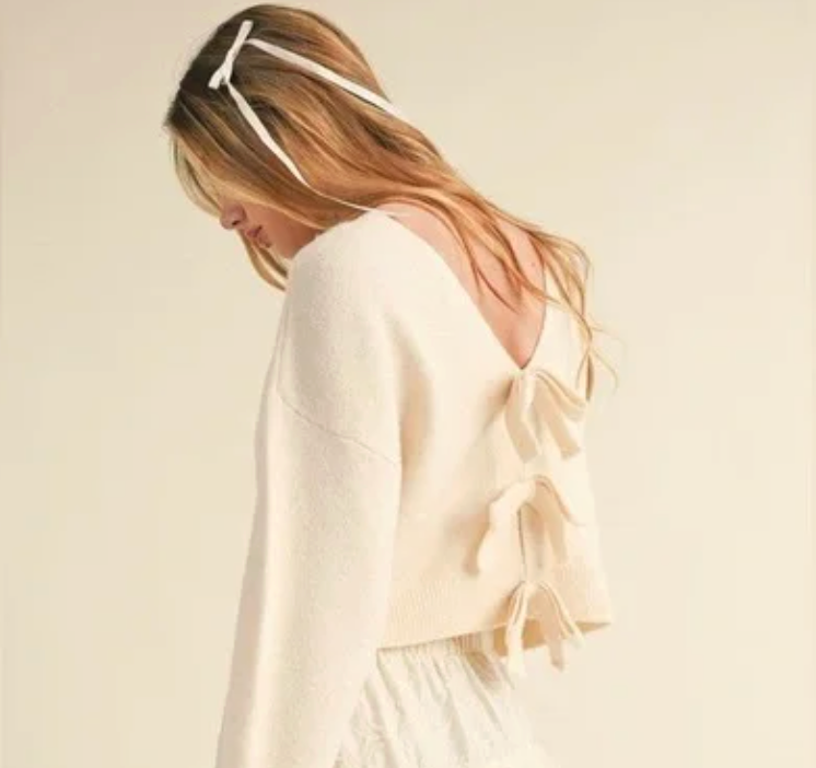 Gray Mable Back Bow Knit Top (Reversible)